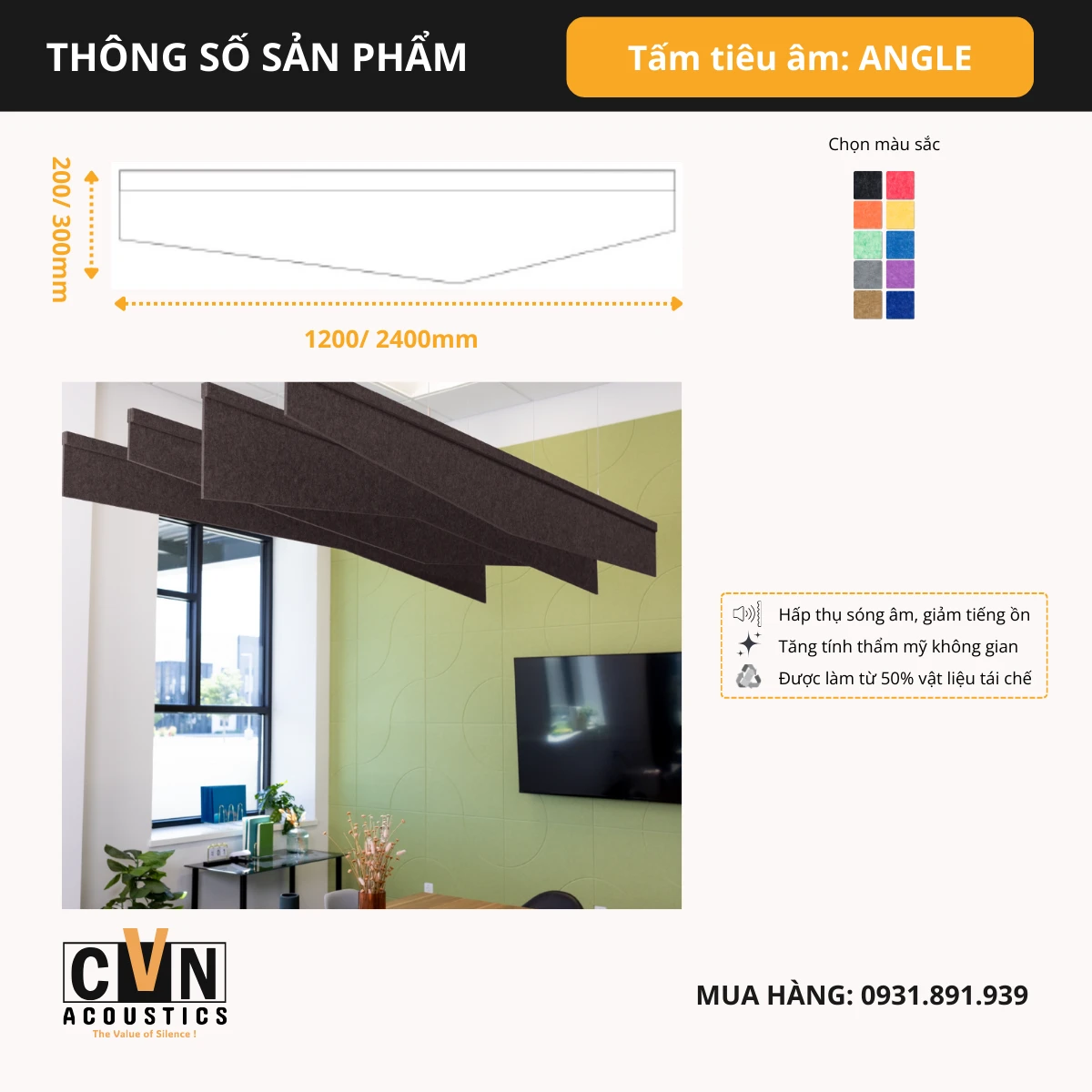 Tấm tiêu âm gắn trần ANGLE 2 Tấm tiêu âm gắn trần ANGLE - Ảnh 2