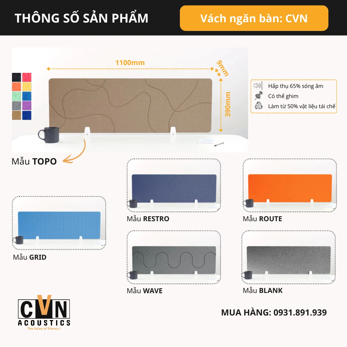 Vách ngăn bàn làm việc tiêu âm CVN 28 Vach ngan ban lam viec tieu am CVN thong so